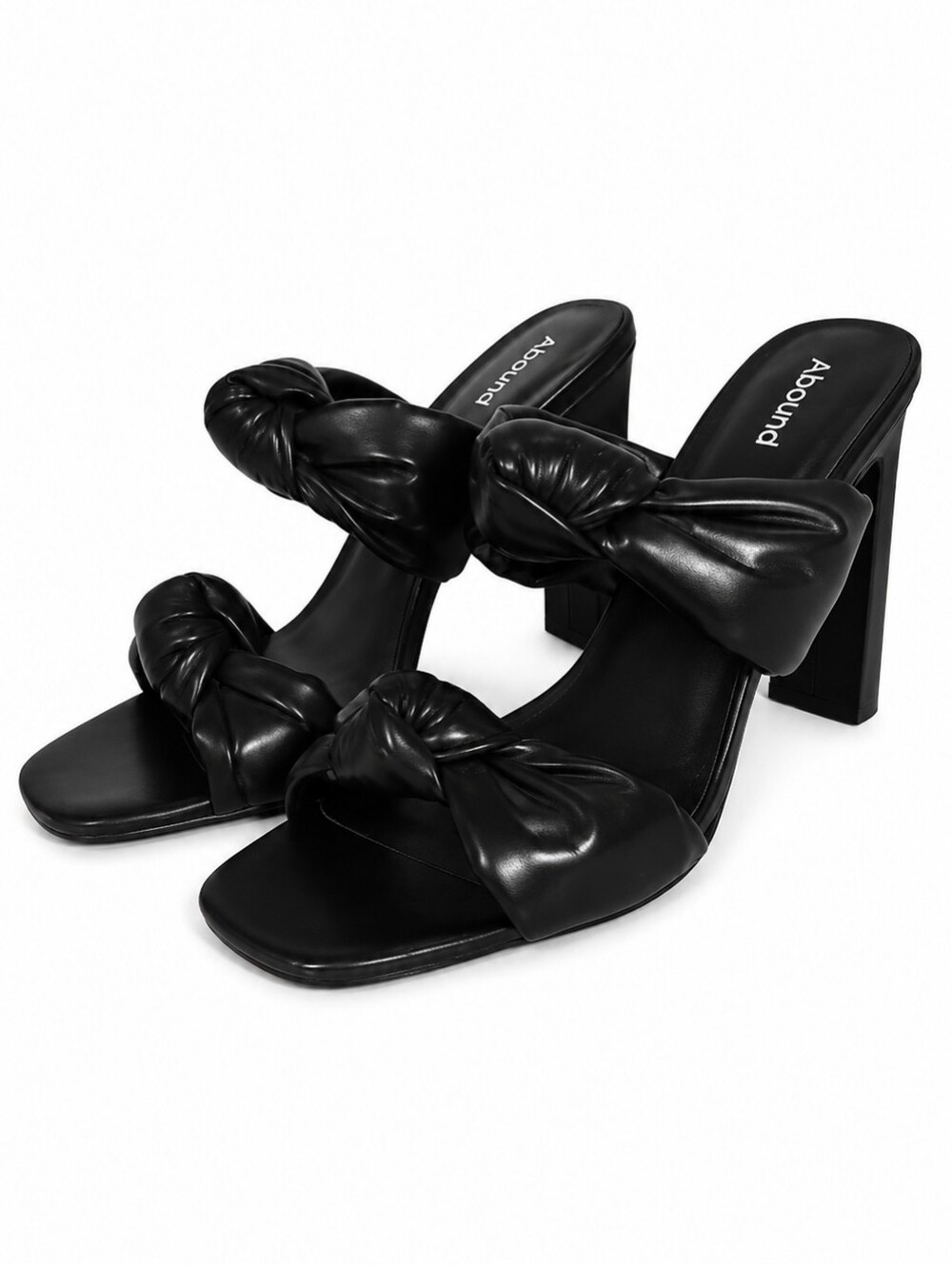 ABOUND Rainey black faux leather puffy knot heels, 9, Modern Square Toe